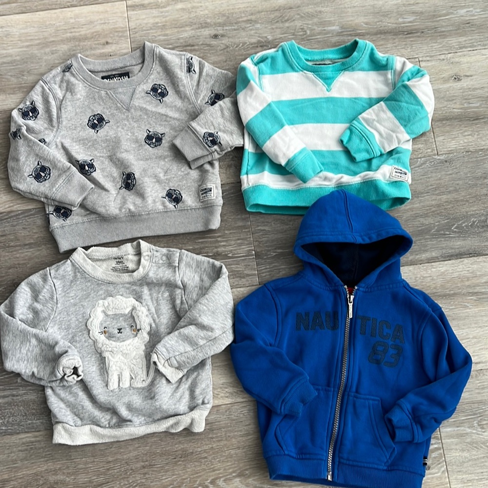 Lot of 4 sweatshirts, hoodie kids size 24months EUC
